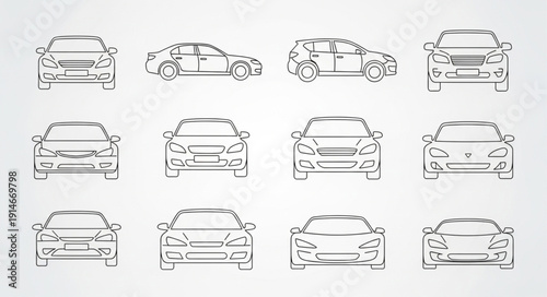 Collection of car outlines in various views and styles.