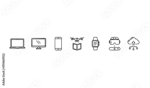 Outline smart device icons collection for web and mobile apps technology vector set