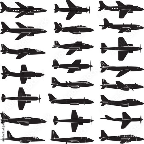 miltary, passenger, propeller and business aircraft silhouettes