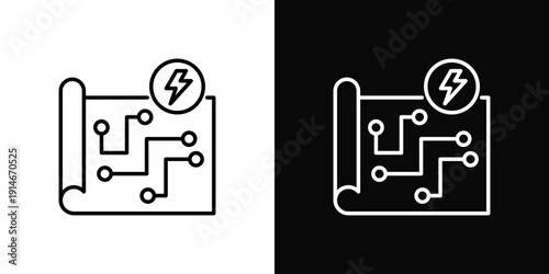 Electrical Plan Icon White And Black Background Style