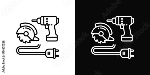 Power Tools Icon White And Black Background Style