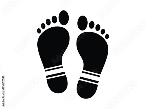 Black and white footprint icon with striped ankle bands, walking symbol