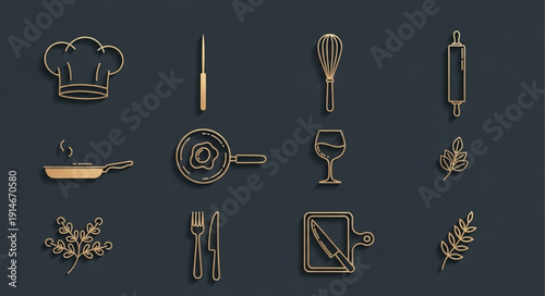 Collection of culinary tools and ingredients for cooking.
