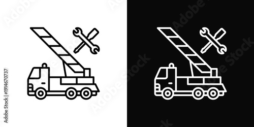 Service Truck Icon White And Black Background Style