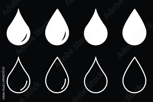 Water drop icon with editable stroke and solid styles. Vector icon for liquid, water and nature. Water drop icon for templates, web design and infographics. Vector illustration.