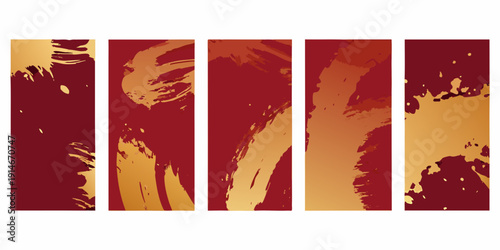 Abstract portrait composed of five vertical textured panels in warm tones