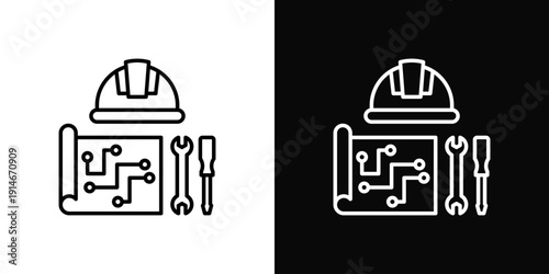 Jobsite Planning Icon White And Black Background Style