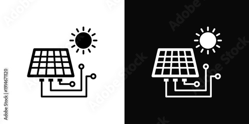 Solar Panel Wiring Icon White And Black Background Style