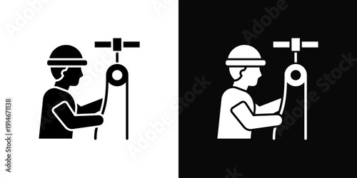 Cable Pulling Icon White And Black Background Style