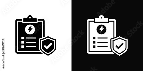Inspection Checklist Icon White And Black Background Style