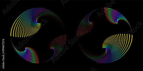 Colorful swirling pattern of multicolored dots, abstract colorful spiral. Template elements
