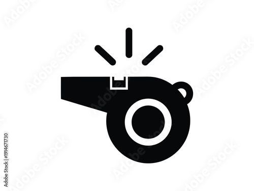 Black Silhouette Icon of a Whistle with Sound Waves, Vector Illustration
