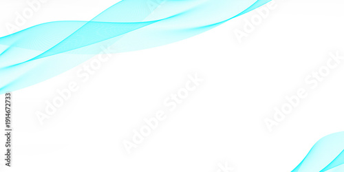 Abstract turquoise ribbons flowing from top left on white, modern futuristic design