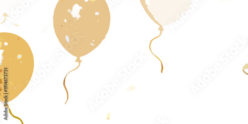 Golden balloons float against a dark speckled background