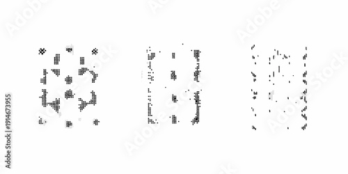 Abstract black and white dotted pattern resembling fragmented figures