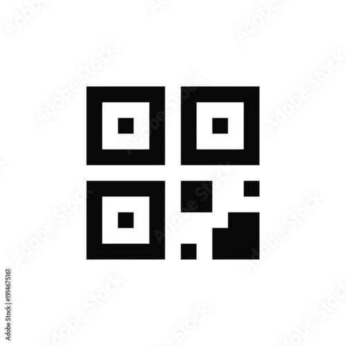 Abstract black and white pattern featuring squares and a partial qr code
