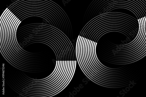 Abstract glowing white geometric lines on dark background. Modern shiny blue rounded square lines pattern. Futuristic technology concept.