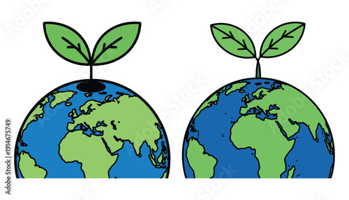 Earth sprout icons: growing planet eco-friendly graphics
