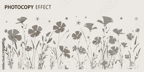 Floral arrangement with a photocopy effect and scattered star shapes