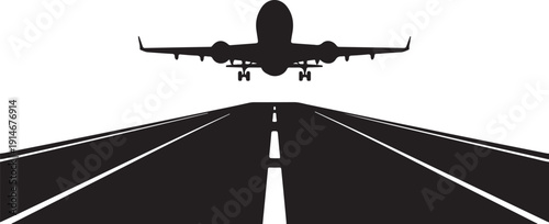 Black airplane landing on runway white