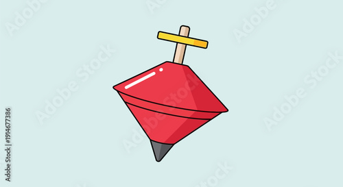 A red spinning top toy object.
