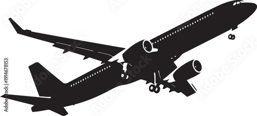 Black and white airplane silhouette with extended landing gear