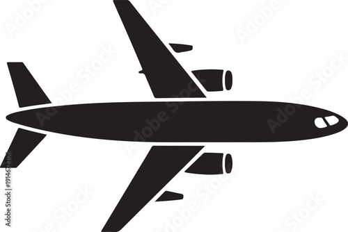 Black and white airplane with wings and engines