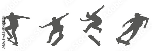 Skateboarder silhouette set performing tricks
