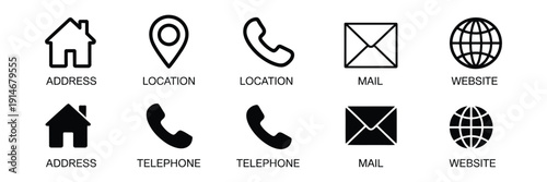 Website icons pack, web interface and UI symbols for online platforms, navigation, settings and content elements, minimal outline style, professional vector illustration set isolated.