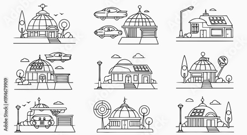 Collection of Dome Shaped Building Illustrations.