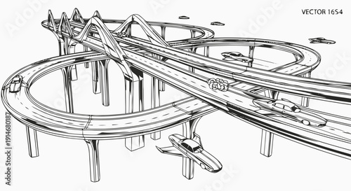 Detailed Roller Coaster Track Illustration Design.