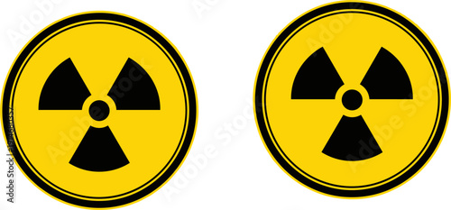 Radiation hazard warning symbol set, nuclear danger sign icons with yellow and black trefoil isolated on light background vector illustration