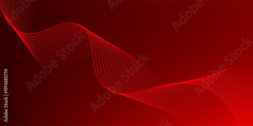 Abstract red gradient background with glowing wave. Shiny moving lines design element.