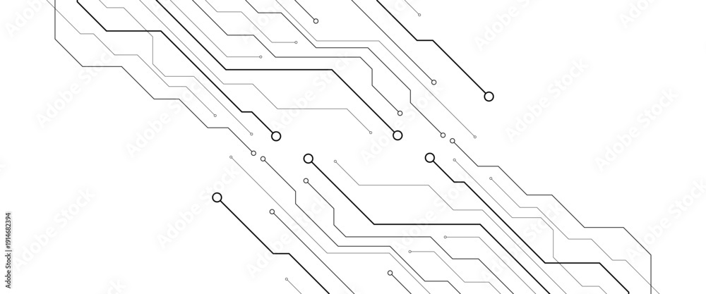 © Rayhan - Vector abstract technology frame made of circuit board wires and digital elements. white futuristic background with microchip components.