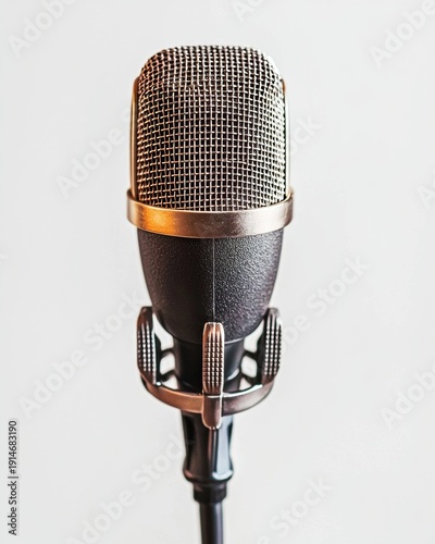 Wallpaper Mural Microphone stands on a black base in front of a light gray background ready for a recording or performance during the day Torontodigital.ca