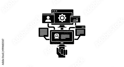 Centralized System Management Icon: Data Control, Administration, and Digital Platform Integration Vector.