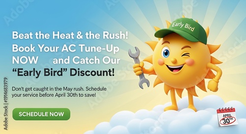 Beat the Heat and Rush by Booking Your AC Tune-Up Now for an Early Bird Discount.