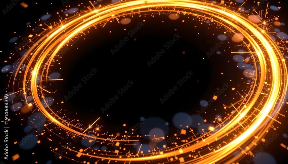 Fototapeta premium Energetic Golden Energy Ring with Fiery Light Trails