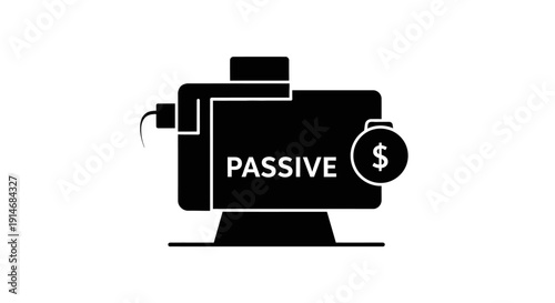 Passive Income Vector Icon: Computer Monitor Earning Money. Digital Side Hustle and Online Business Concept Glyph.