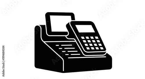 POS Terminal and Payment Machine Icon. Retail Checkout System Glyph. Transaction and Commerce Symbol Vector on White Background.