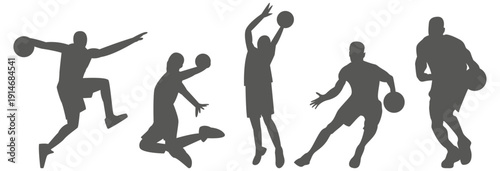 Basketball player silhouettes set in action poses
