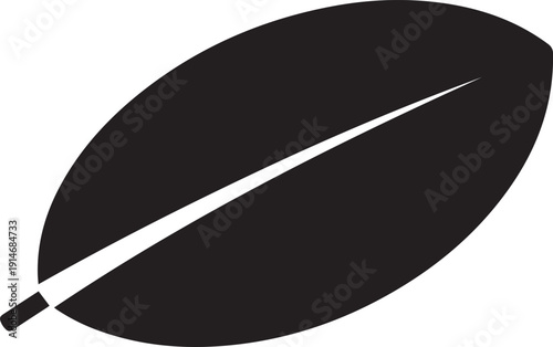 Vector illustration silhouette of simple oblong leaf with central vein nature growth line art design element.