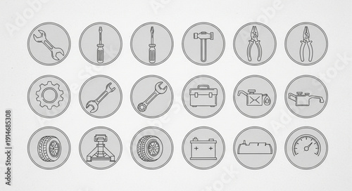 Collection of Mechanical Tools and Equipment Icons.