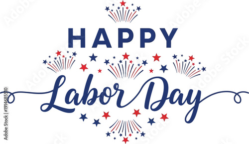 Happy labor day greeting with colorful stars and floral patterns