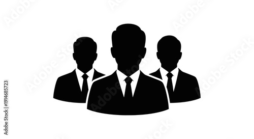 Group of Three Businessmen Icon Silhouette. Professional Team, Corporate Staff, Management, and User Profile Symbol on White Background.