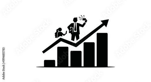 Business Team on Growth Chart Icon. Financial success, marketing, networking, and sales achievement vector illustration.