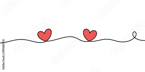 Continuous line heart icon illustration, hand drawn doodle love symbol for Valentines Day, romantic and emotional concept, simple elegant outline style, professional vector artwork for cards and brand