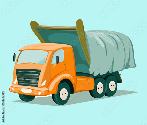 Industrial tipper truck vehicle used for transporting heavy loads of sand and gravel on modern construction transportation sites