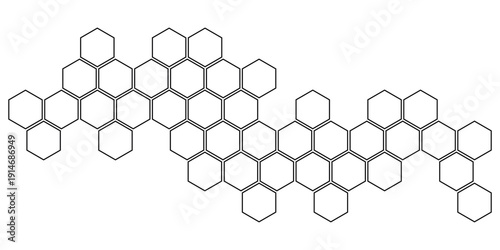 Modern abstract black and white geometric honeycomb pattern with interconnected hexagon outlines for contemporary design background