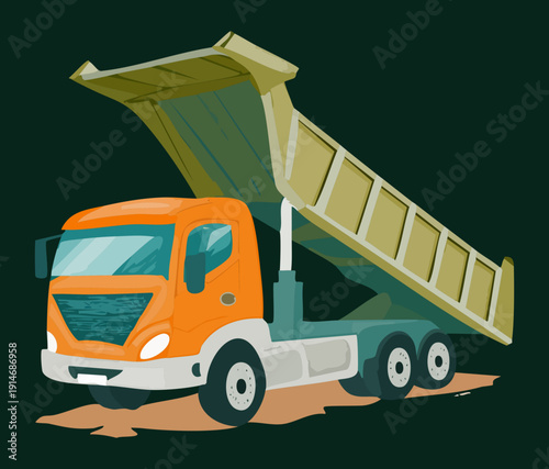 Large orange dump truck vehicle designed for heavy material transport and logistics support in the industrial construction transportation sector